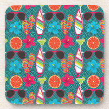 Beach Party Flip Flops Sunglasses Beach Ball Blue Drink Coaster