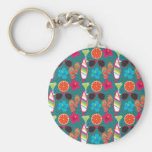 Beach Party Flip Flops Sunglasses Beach Ball Blue Keychain