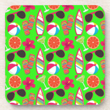 Beach Party Flip Flops Sunglasses Beach Ball Green Beverage Coasters