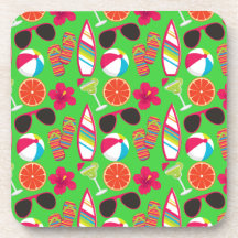 Beach Party Flip Flops Sunglasses Beach Ball Green Drink Coasters