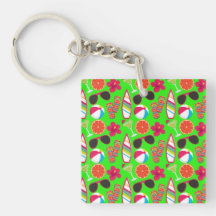 Beach Party Flip Flops Sunglasses Beach Ball Green Acrylic Keychain