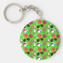 Beach Party Flip Flops Sunglasses Beach Ball Green Key Chain