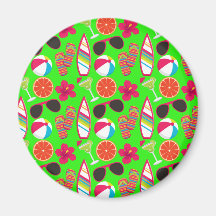 Beach Party Flip Flops Sunglasses Beach Ball Green Magnets