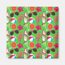 Beach Party Flip Flops Sunglasses Beach Ball Green Refrigerator Magnet