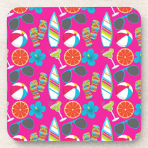Beach Party Flip Flops Sunglasses Beach Ball Pink Coasters