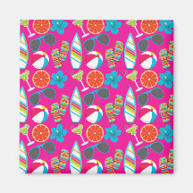 Beach Party Flip Flops Sunglasses Beach Ball Pink Fridge Magnet