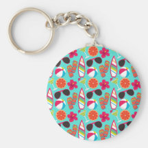 Beach Party Flip Flops Sunglasses Beach Ball Teal Keychains