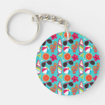 Beach Party Flip Flops Sunglasses Beach Ball Teal Key Chain