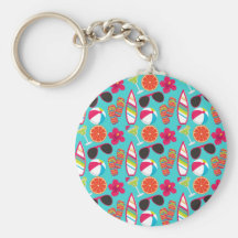 Beach Party Flip Flops Sunglasses Beach Ball Teal Keychains