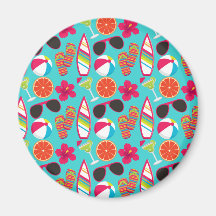Beach Party Flip Flops Sunglasses Beach Ball Teal Refrigerator Magnets