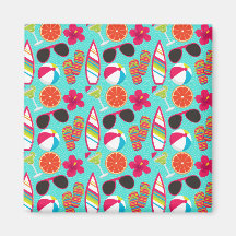 Beach Party Flip Flops Sunglasses Beach Ball Teal Fridge Magnet