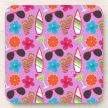 Beach Party Flip Flops Sunglasses Beachball Purple Coaster