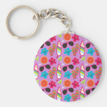 Beach Party Flip Flops Sunglasses Beachball Purple Keychains