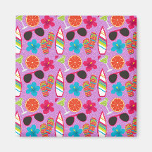 Beach Party Flip Flops Sunglasses Beachball Purple Refrigerator Magnets