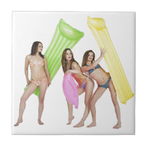 Beach Party Girls  Ceramic  Art Tile