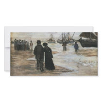 Beach, People Walking and Boats, Vincent Van Gogh Personalized Photo Card
