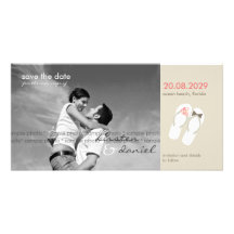 Beach Pink Flip Flops Save The Date Announcement Personalized Photo Card