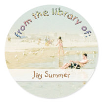 Beach Reader Library Plate Round Stickers