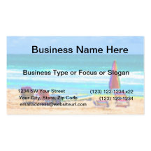 beach scene painterly chairs surfboards umbrellas business card template