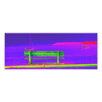Beach Scene Pink Beach, Bench Waterview Photo Art