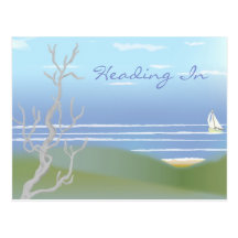 Beach Scene with Distant Sailboat postcard