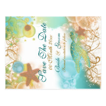 Beach theme wedding "save the date" post cards