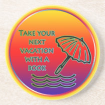 Beach vacation with a book coasters