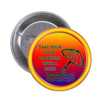 Beach vacation with a book buttons