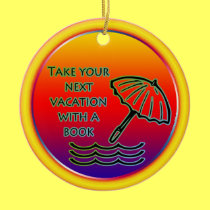 Beach vacation with a book ornaments