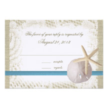 Beach Wedding Blue with Sand Dollar and Starfish Personalized Invitation