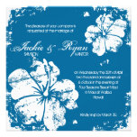 Beach Wedding Grunge Hibiscus Blue Denim Announcements