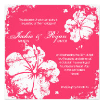 Beach Wedding Grunge Hibiscus Coral Pink Custom Invitations