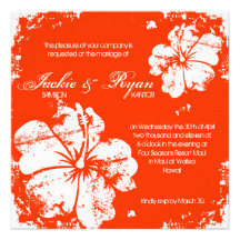 Beach Wedding Grunge Hibiscus Orange Personalized Announcement