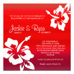Beach Wedding Invitation Hibiscus Ruby Red
