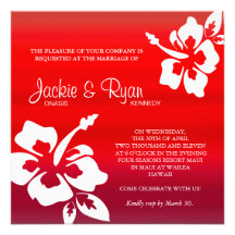 Beach Wedding Invitation Hibiscus Ruby Red