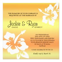 Beach Wedding Invitation Hibiscus Yellow Orange