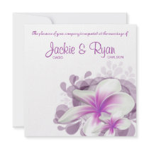 Beach Wedding Invite Plumeria Flower Purple White