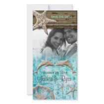 Beach Wedding Photocard Dolphins Blue Shells Photo Cards