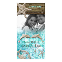 Beach Wedding Photocard Dolphins Blue Shells Photo Cards