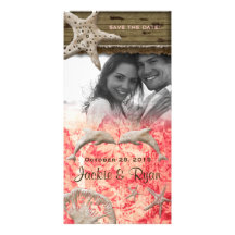 Beach Wedding Photocard Dolphins Coral Shells Personalized Photo Card