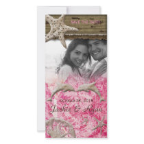 Beach Wedding Photocard Dolphins Pink Shells Photo Greeting Card