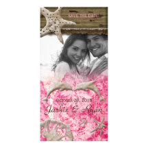 Beach Wedding Photocard Dolphins Pink Shells Photo Greeting Card