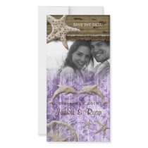 Beach Wedding Photocard Dolphins Purple Shells Personalized Photo Card