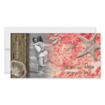 Beach Wedding Photocard Seashell Coral Wood Custom Photo Card