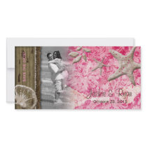Beach Wedding Photocard Seashell Pink Wood Customized Photo Card