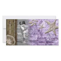 Beach Wedding Photocard Seashell Purple Wood Photo Cards