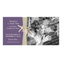 Beach Wedding Purple Save the Date Photo Personalized Photo Card