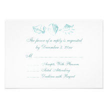 Beach Wedding RSVP Blue Seashells Personalized Invitations