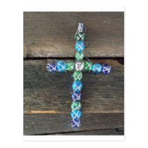 Beaded cross on wood postcards