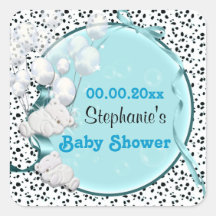 Bear balloons baby shower announcement sticker